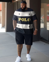 Men's Plus Size Color Matching POLD Two-Piece Set